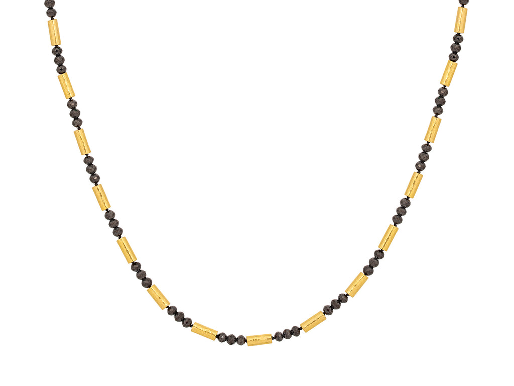 GURHAN, GURHAN Vertigo Gold Black Diamond Beaded Short Necklace, Thin Hammered Tubes