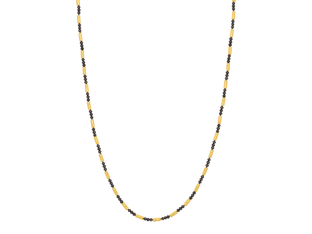 GURHAN, GURHAN Vertigo Gold Black Diamond Beaded Short Necklace, Thin Hammered Tubes