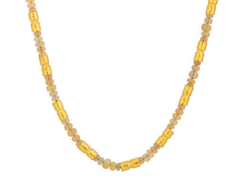 GURHAN, GURHAN Vertigo Gold Opal Beaded Short Necklace, Hammered Barrel Tubes