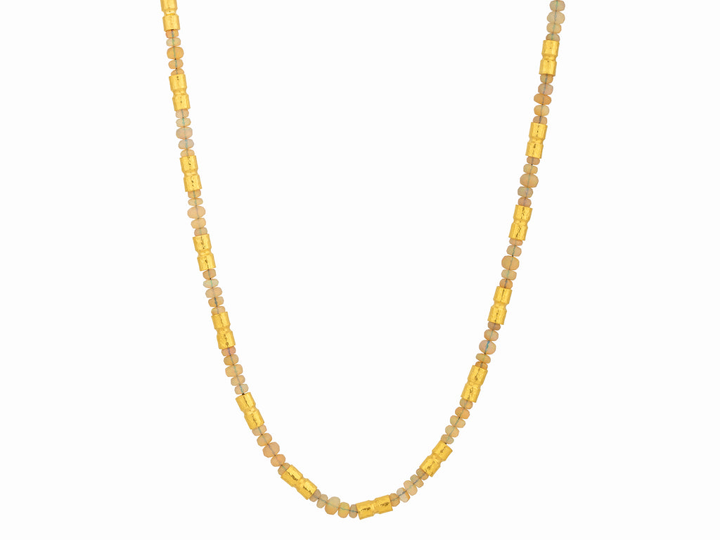 GURHAN, GURHAN Vertigo Gold Opal Beaded Short Necklace, Hammered Barrel Tubes