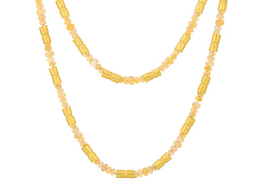 GURHAN, GURHAN Vertigo Gold Opal Beaded Long Necklace, Hammered Barrel Tubes