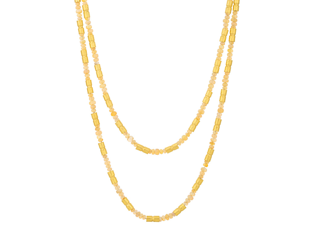 GURHAN, GURHAN Vertigo Gold Opal Beaded Long Necklace, Hammered Barrel Tubes