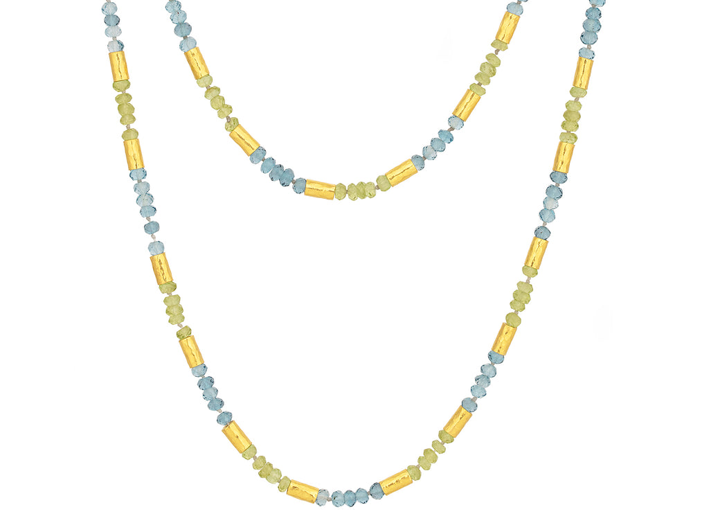 GURHAN, GURHAN Vertigo Gold Multi-Stone Beaded Long Necklace, Hammered Gold Tubes