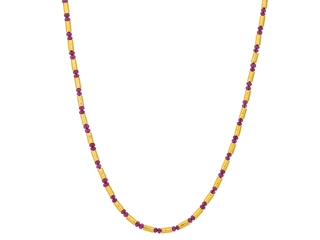 GURHAN, GURHAN Vertigo Gold Ruby Beaded Short Necklace, Hammered Gold Tubes