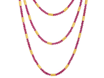 GURHAN, GURHAN Vertigo Gold Ruby Beaded Long Necklace, Hammered Gold Tubes