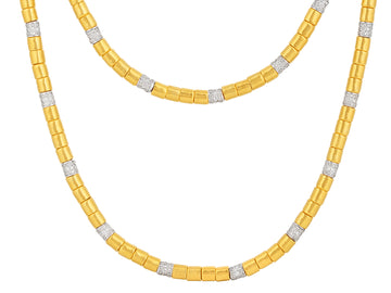 GURHAN, GURHAN Vertigo Gold Diamond Single-Strand Beaded Long Necklace, 5.5mm Smooth Beads, White Gold Pave Stations