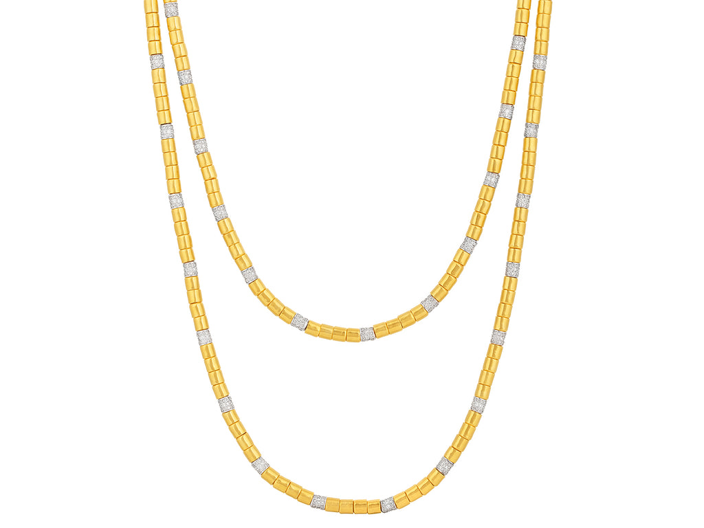 GURHAN, GURHAN Vertigo Gold Beaded Long Necklace, 5.5mm Smooth Beads, White Gold Pave Stations, Diamond