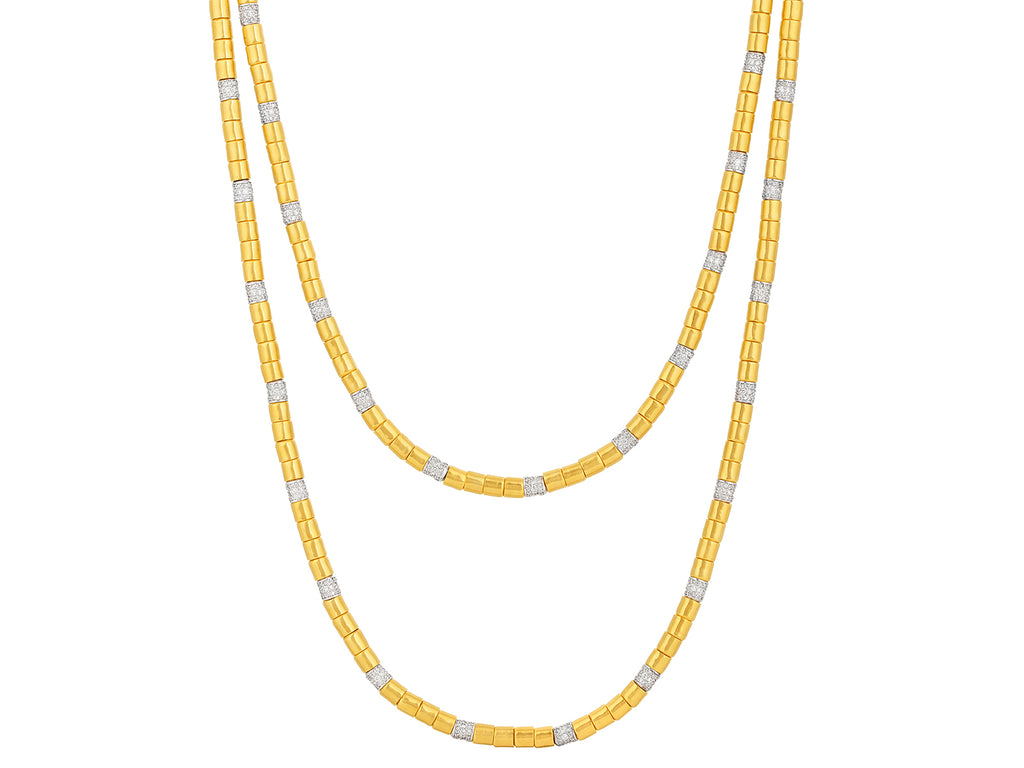 GURHAN, GURHAN Vertigo Gold Diamond Single-Strand Beaded Long Necklace, 5.5mm Smooth Beads, White Gold Pave Stations