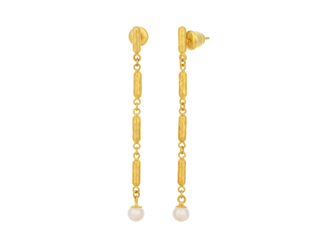 GURHAN, GURHAN Vertigo Gold Pearl Long Drop Earrings, Thin Gold Links