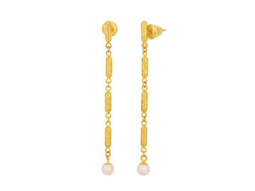 GURHAN, GURHAN Vertigo Gold Pearl Long Drop Earrings, Thin Gold Links