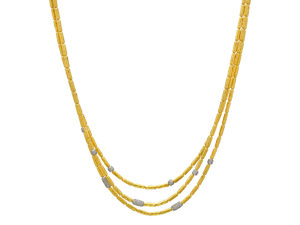 GURHAN, GURHAN Vertigo Gold Diamond Multi-Strand Short Necklace, Small Hammered Beads with White Gold Pave Stations