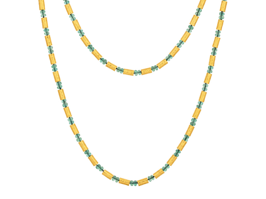 GURHAN, GURHAN Vertigo Gold Emerald Single-Strand Beaded Long Necklace, Gold Tubes and Cabochon Beads