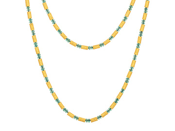 GURHAN, GURHAN Vertigo Gold Emerald Single-Strand Beaded Long Necklace, Gold Tubes and Cabochon Beads