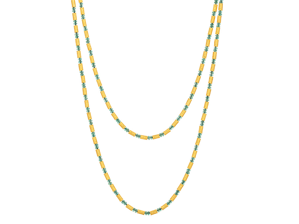 GURHAN, GURHAN Vertigo Gold Emerald Single-Strand Beaded Long Necklace, Gold Tubes and Cabochon Beads