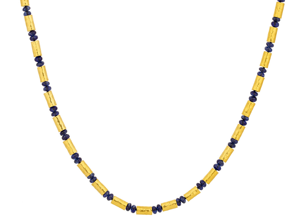 GURHAN, GURHAN Vertigo Gold Sapphire Single-Strand Beaded Short Necklace, Gold Tubes and Cabochon Beads