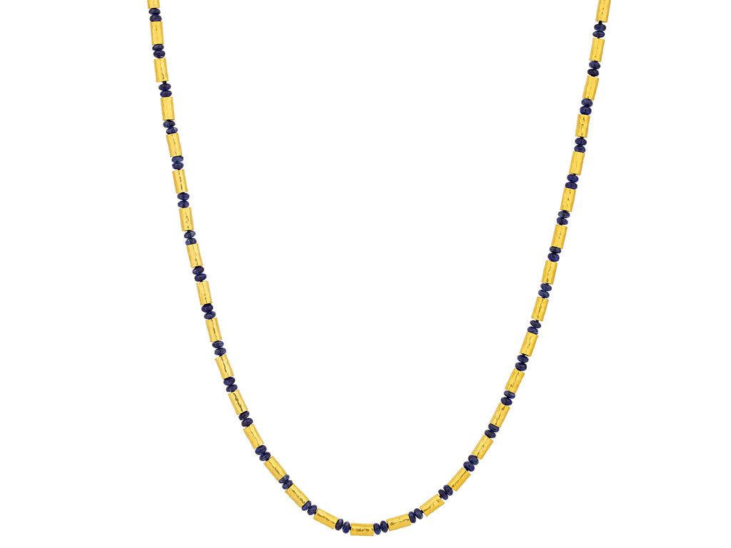 GURHAN, GURHAN Vertigo Gold Sapphire Single-Strand Beaded Short Necklace, Gold Tubes and Cabochon Beads