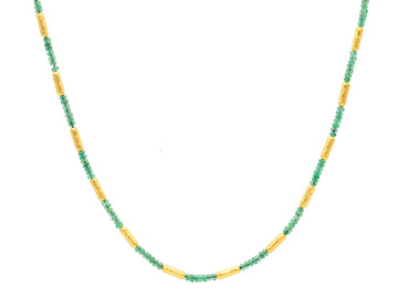 GURHAN, GURHAN Vertigo Gold Emerald Single-Strand Beaded Short Necklace, Hammered Gold Tubes