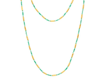 GURHAN, GURHAN Vertigo Gold Emerald Single-Strand Beaded Long Necklace, Thin Gold Tubes with Stone Clusters