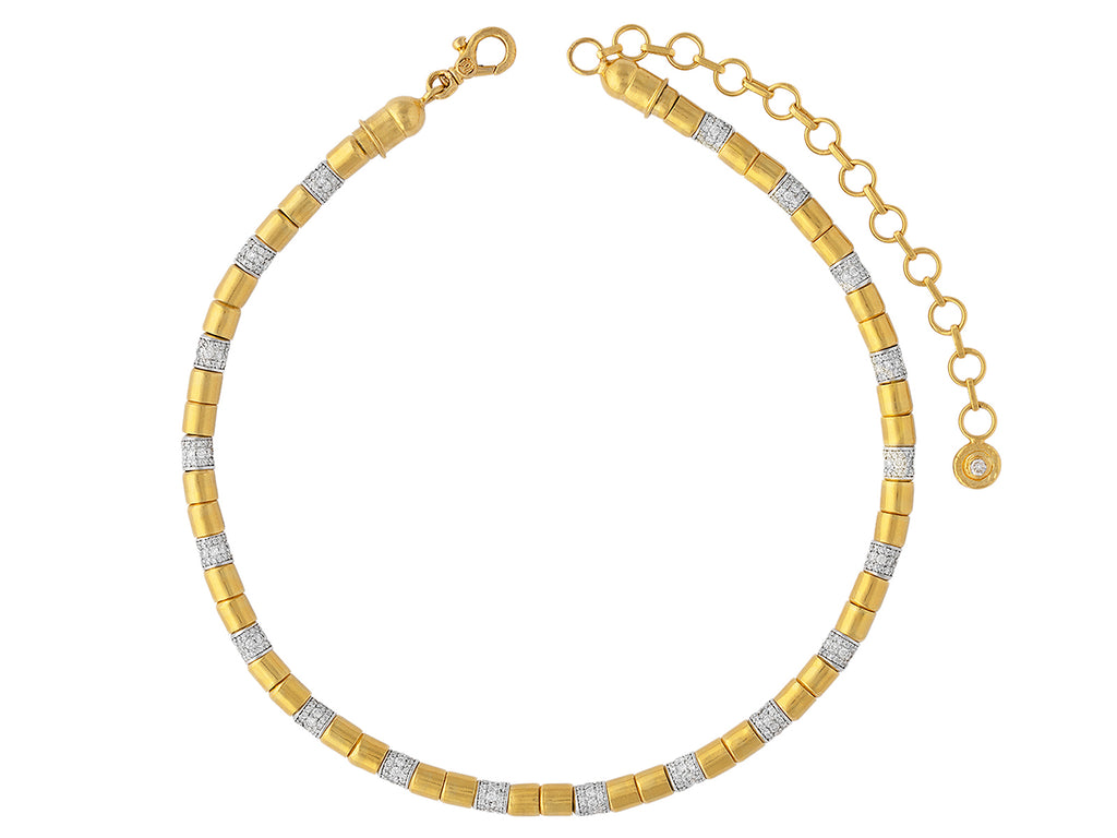 GURHAN, GURHAN Vertigo Gold Diamond Single-Strand Beaded Short Necklace, 5.5mm Smooth Beads, White Gold Pave Stations