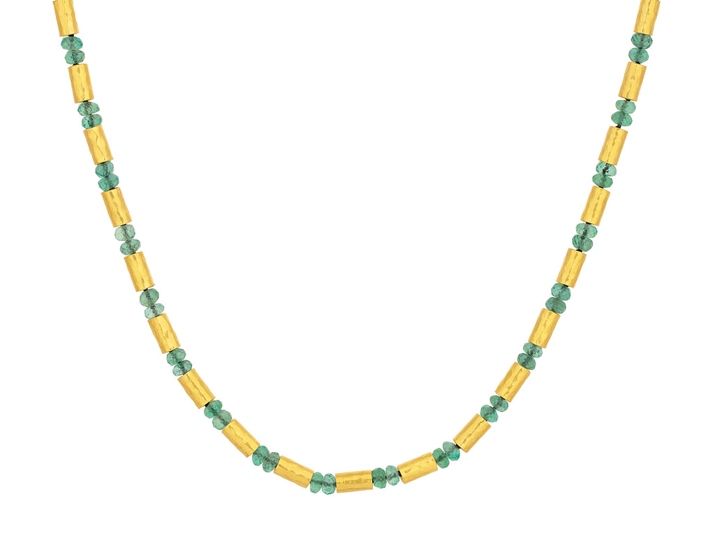 GURHAN, GURHAN Vertigo Gold Emerald Single-Strand Short Necklace, Gold Tubes and Facetted Beads