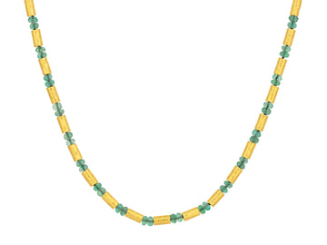 GURHAN, GURHAN Vertigo Gold Emerald Single-Strand Short Necklace, Gold Tubes and Facetted Beads