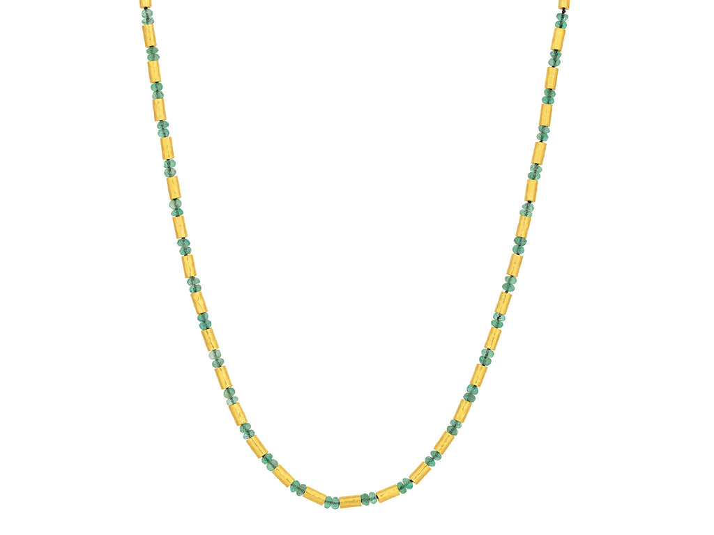 GURHAN, GURHAN Vertigo Gold Emerald Single-Strand Short Necklace, Gold Tubes and Facetted Beads