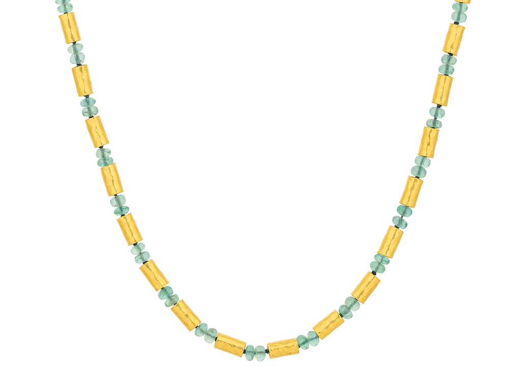 GURHAN, GURHAN Vertigo Gold Emerald Single-Strand Beaded Short Necklace, Gold Tubes and Cabochon Beads