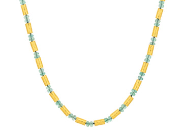 GURHAN, GURHAN Vertigo Gold Emerald Single-Strand Beaded Short Necklace, Gold Tubes and Cabochon Beads