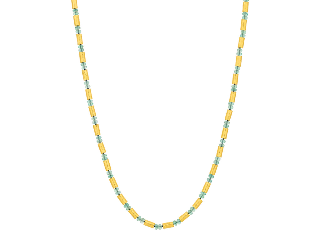 GURHAN, GURHAN Vertigo Gold Emerald Single-Strand Beaded Short Necklace, Gold Tubes and Cabochon Beads