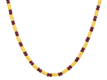 GURHAN, GURHAN Gold Vertigo Single-Strand Short Ruby Necklace, Gold Tube Beads