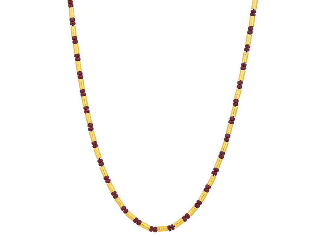 GURHAN, GURHAN Gold Vertigo Single-Strand Short Ruby Necklace, Gold Tube Beads