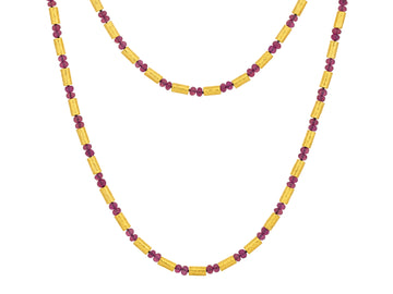 GURHAN, GURHAN Vertigo Gold Ruby Single-Strand Beaded Long Necklace, Gold Tubes and Cabochon Beads