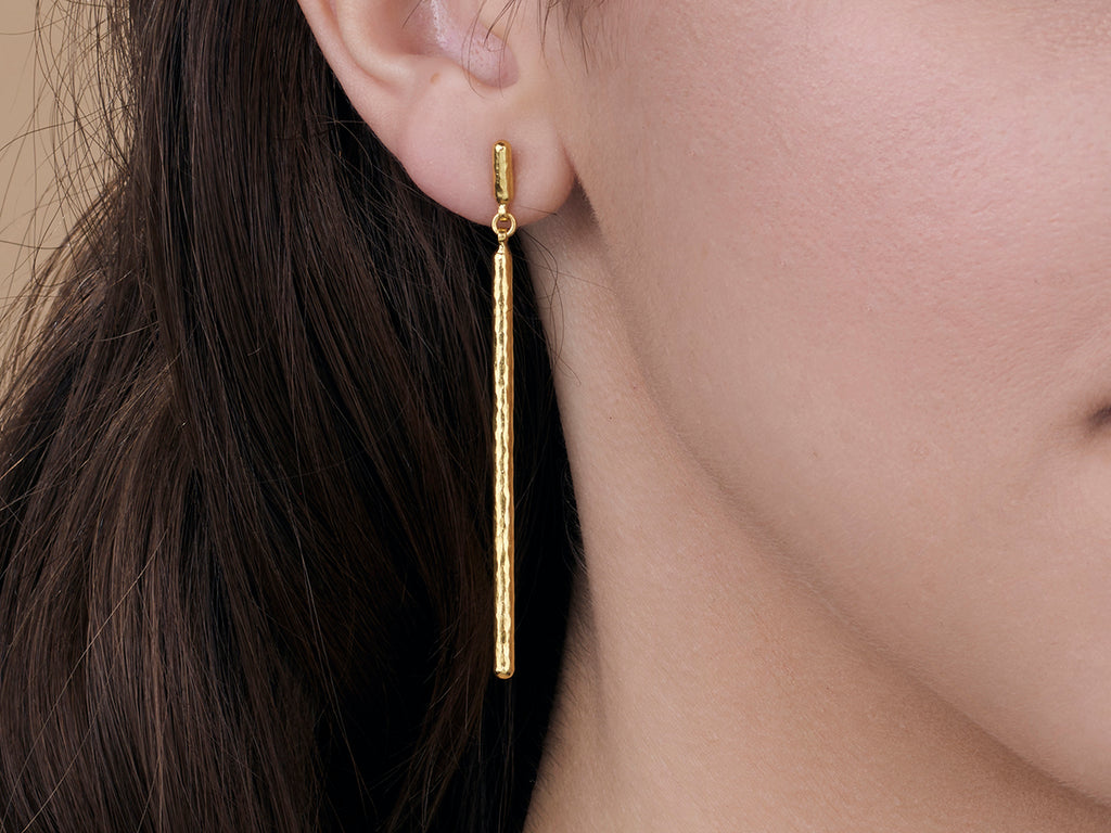 GURHAN, GURHAN Vertigo Gold Single Drop Earrings, Long Linear on Post Top, No Stone