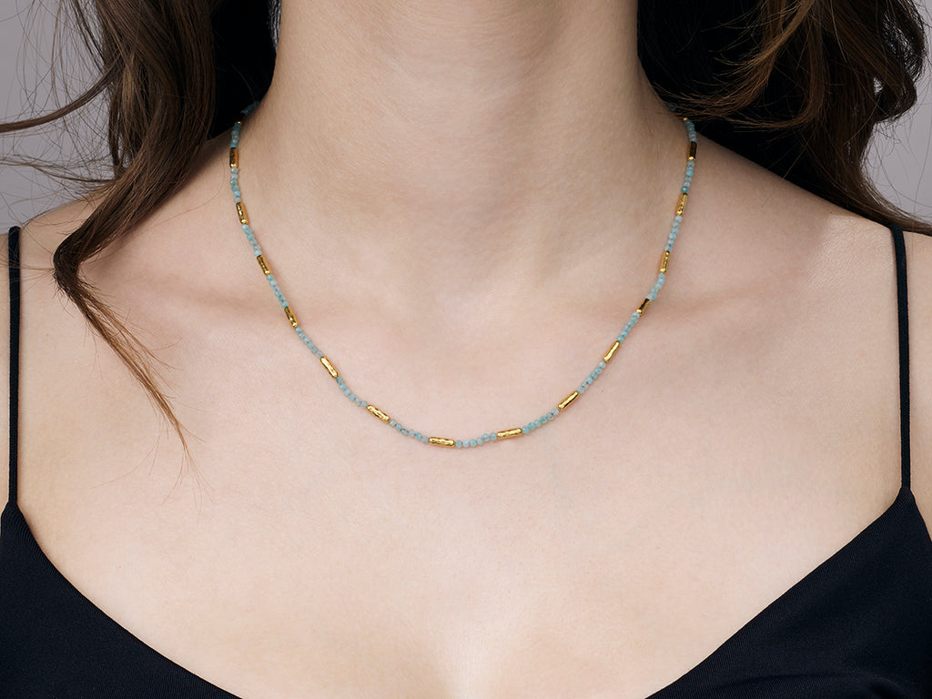 GURHAN, GURHAN Vertigo Gold Amazonite Single-Strand Beaded Short Necklace, Hammered Gold Tubes