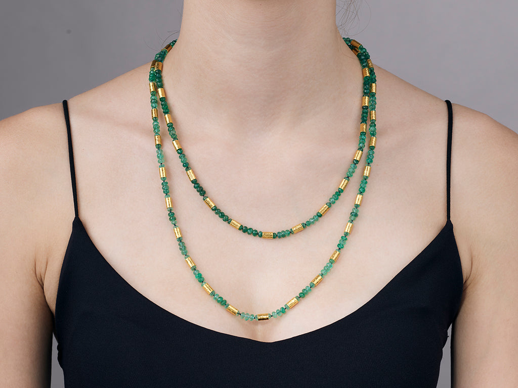 GURHAN, GURHAN Vertigo Gold Emerald Beaded Long Necklace, Stone Clusters and Gold Tubes