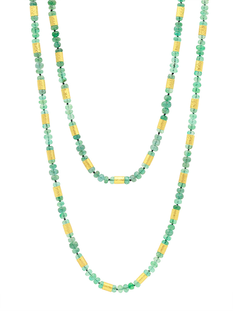 GURHAN, GURHAN Vertigo Gold Emerald Beaded Long Necklace, Stone Clusters and Gold Tubes