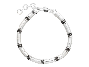 GURHAN, GURHAN Vertigo Sterling Silver Black Diamond Beaded Single-Strand Bracelet, Large Tube Beads with Pave Stations