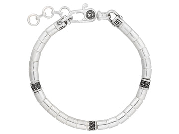 GURHAN, GURHAN Vertigo Sterling Silver Black Diamond Beaded Single-Strand Bracelet, Large Tube Beads, 3 Pave Stations