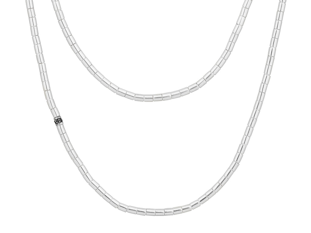 GURHAN, GURHAN Vertigo Sterling Silver Black Diamond Single-Strand Beaded Long Necklace, Small Tube Beads, Single Pave Station