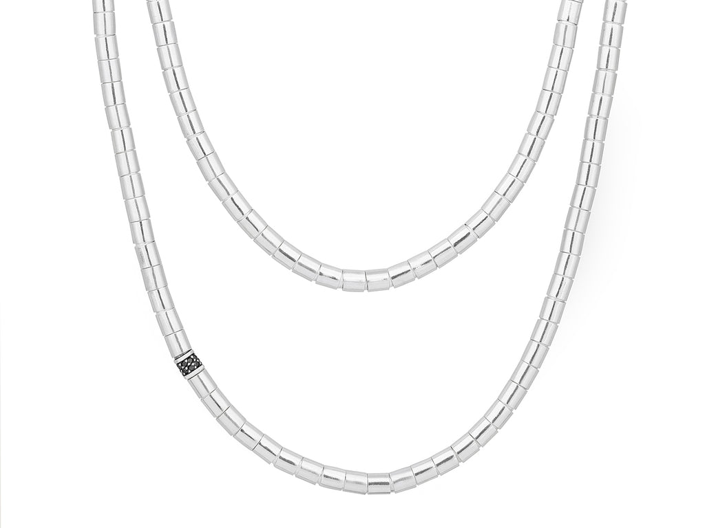 GURHAN, GURHAN Vertigo Sterling Silver Black Diamond Single-Strand Beaded Long Necklace, Large Tube Beads, Single Pave Station