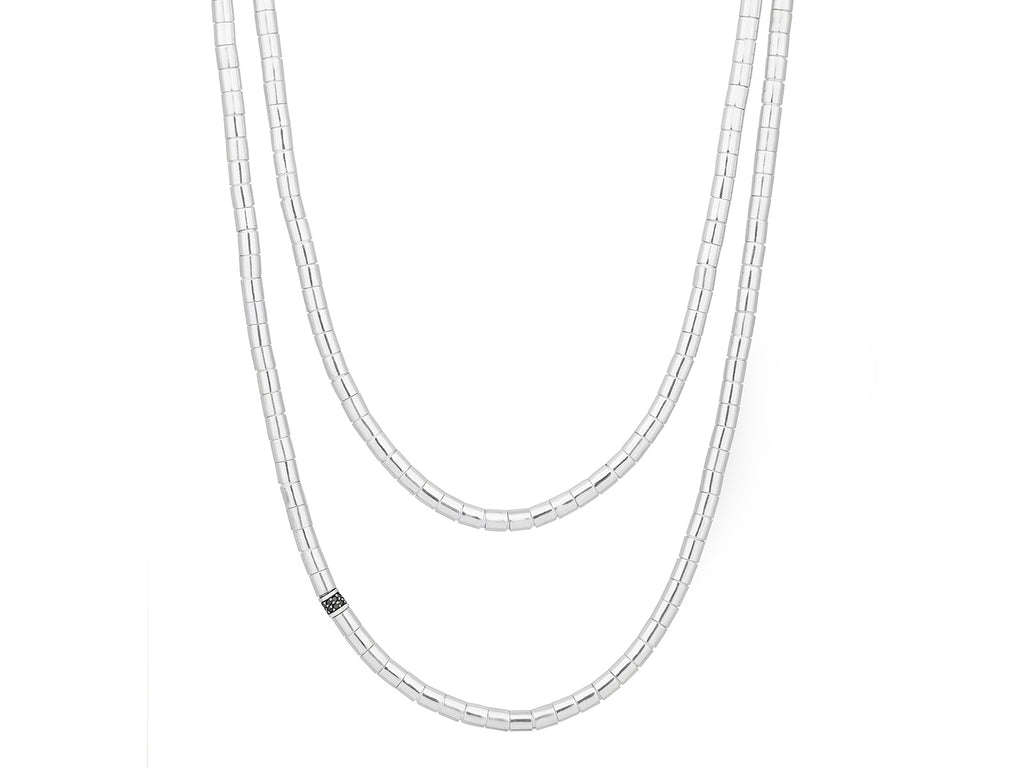 GURHAN, GURHAN Vertigo Sterling Silver Black Diamond Single-Strand Beaded Long Necklace, Large Tube Beads, Single Pave Station