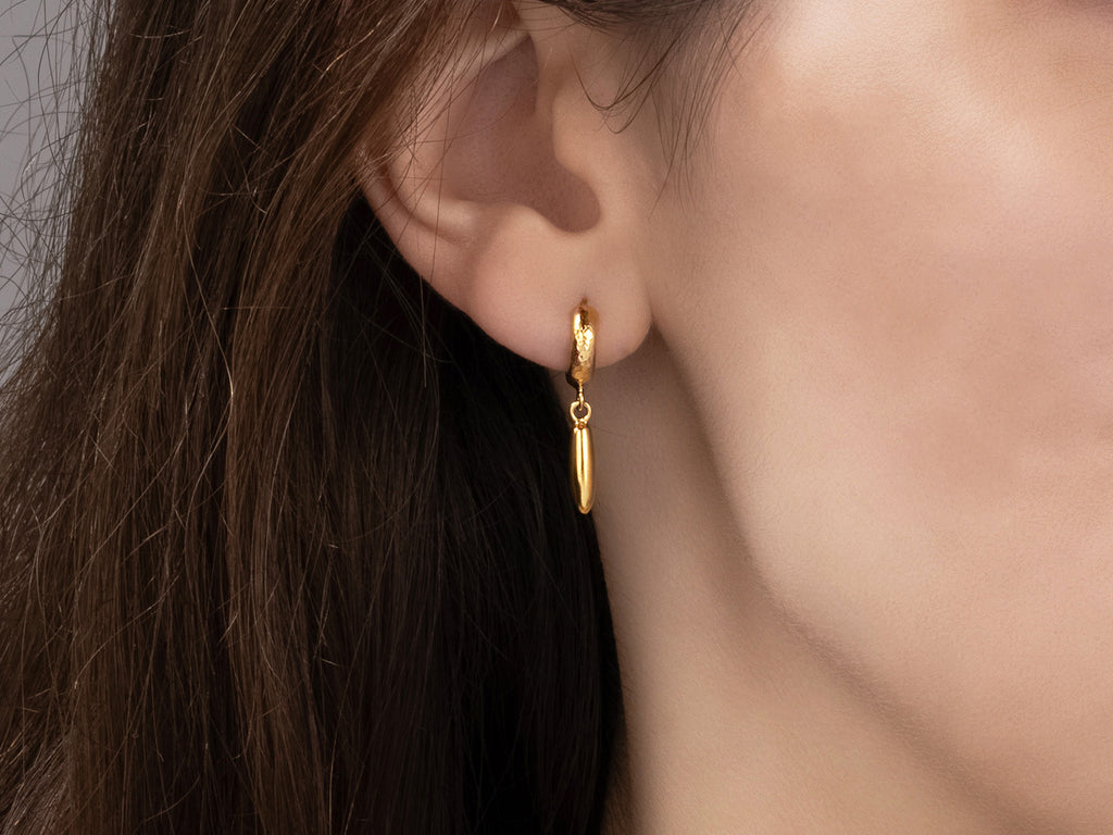 GURHAN, GURHAN Wheat Gold Single Drop Earrings, 10mm Long on Huggie Hoop