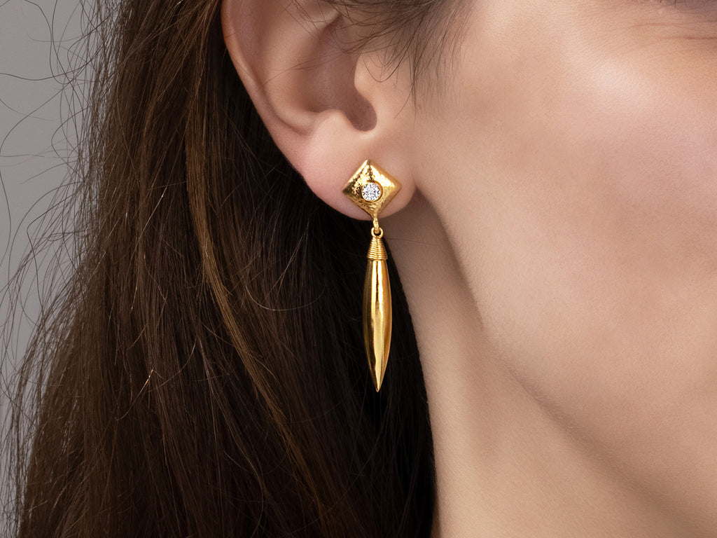 GURHAN, GURHAN Wheat Gold Diamond Single Drop Earrings,