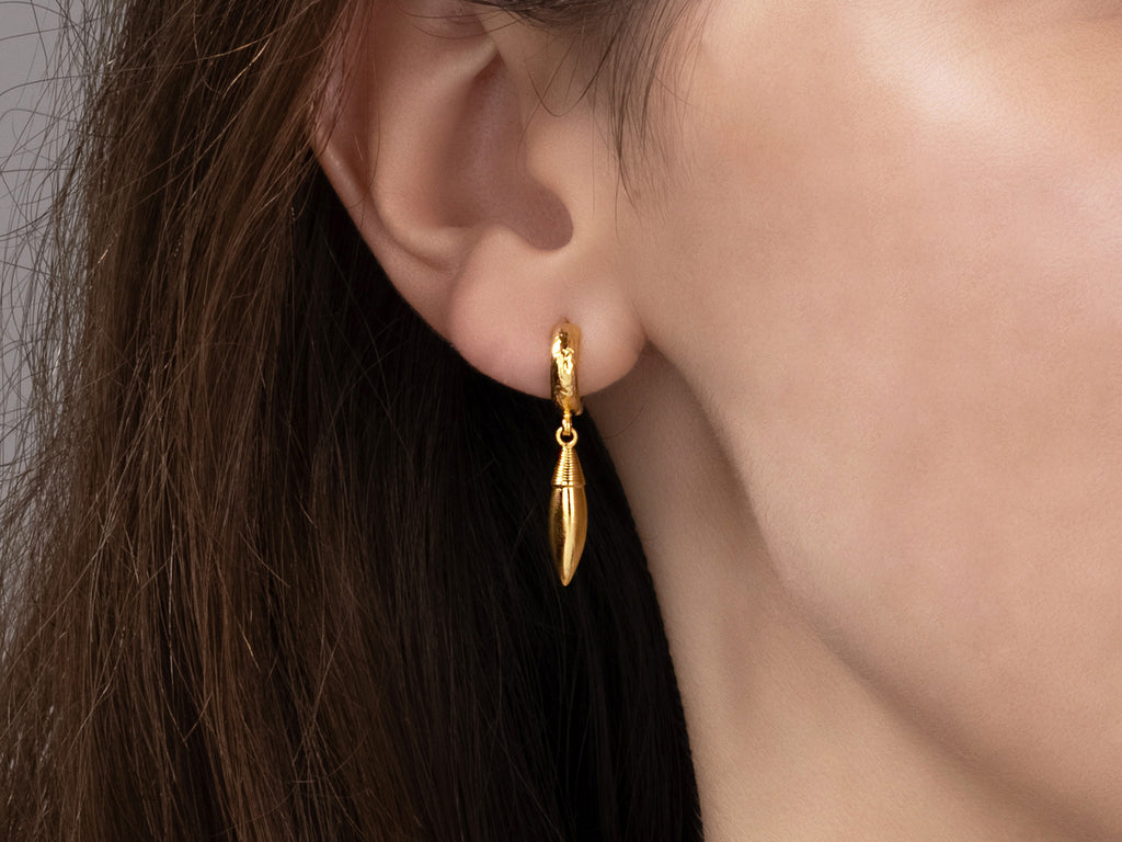 GURHAN, GURHAN Wheat Gold Single Drop Earrings, 10mm Long Wire Wrapped on Huggie Hoop