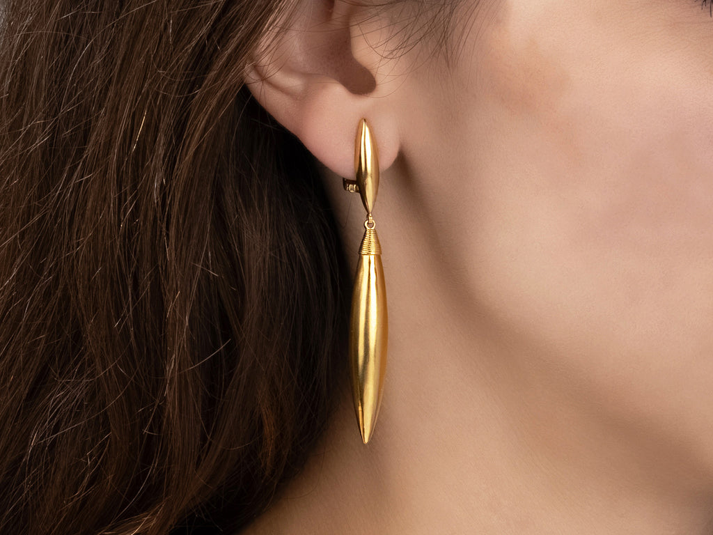 GURHAN, GURHAN Wheat Gold Single Drop Earrings, 45mm Long on Post Top