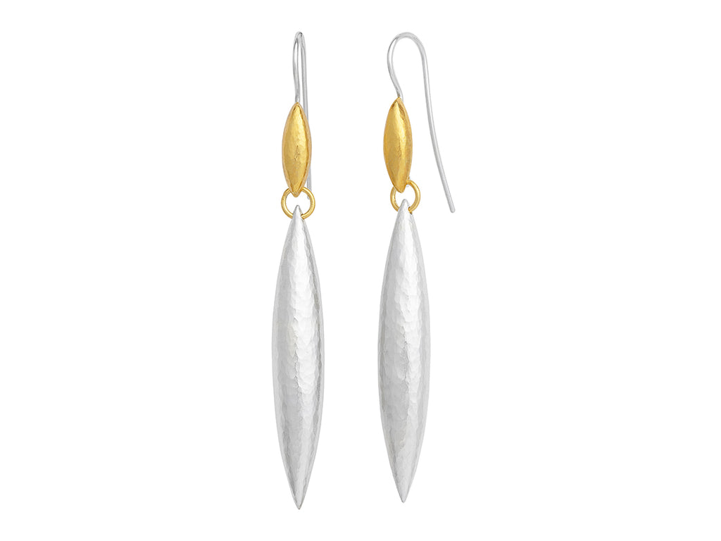 GURHAN, GURHAN Wheat Sterling Silver Single Drop Earrings, Large Wheat on Wire Hook, No Stone, Gold Accents