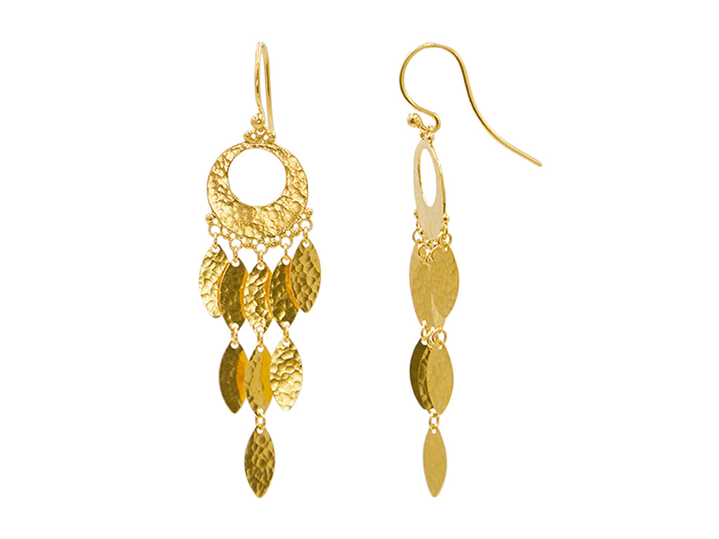 GURHAN, GURHAN Willow Gold Chandelier Drop Earrings, Dangling Flakes on Wire Hook