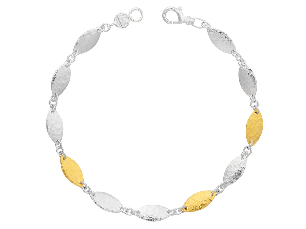 GURHAN, GURHAN Willow Sterling Silver All Around Single-Strand Bracelet, 12mm Flakes, Gold Accents