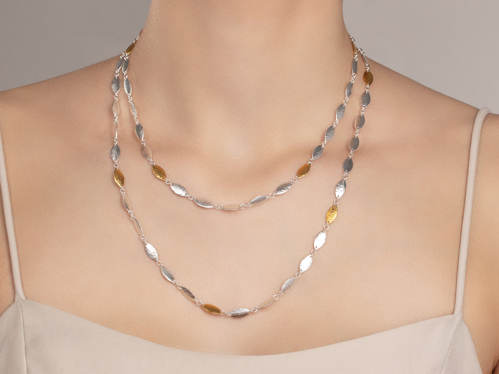 GURHAN, GURHAN Willow Sterling Silver Single-Strand Long Necklace, 12mm Flakes, Gold Accents