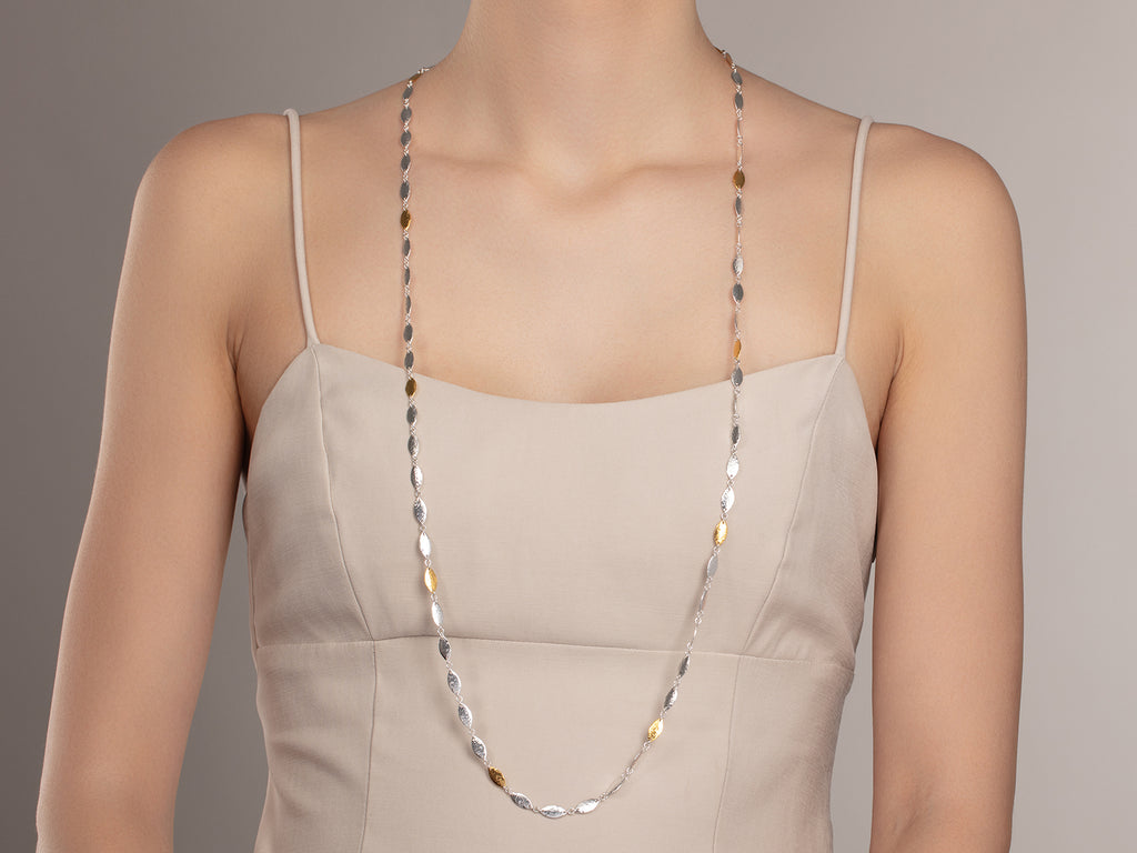 GURHAN, GURHAN Willow Sterling Silver Single-Strand Long Necklace, 12mm Flakes, Gold Accents